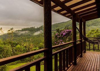 Área externa coberta com rede.